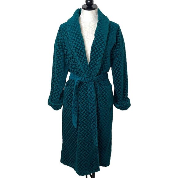 Aegean Apparel Womens Robe Size Medium Green Chenille Wrap Kimono Style Pockets - Picture 1 of 9